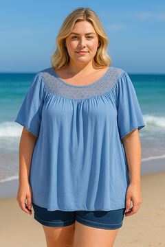 Immagine di QUALITY LIGHT VISCOSE TOP WITH LACE NECKLINE